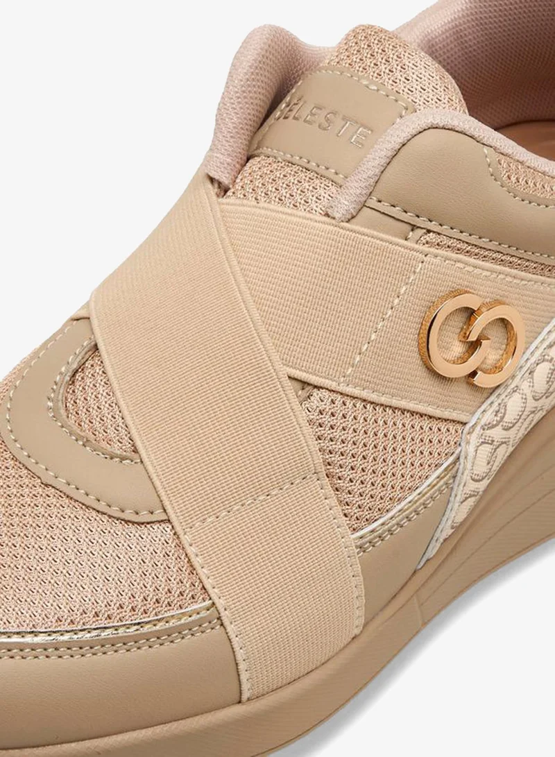 Celeste BEIGE Women Monogram Print Ankle Sneakers for Women | Best Price UAE